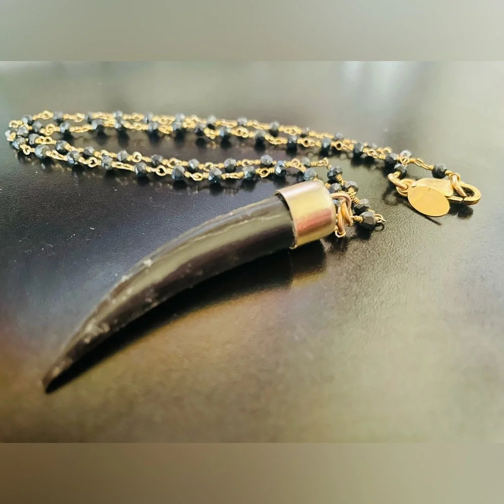 Liz Legg Bead and Horn Gold Necklace - Picture 4 of 11